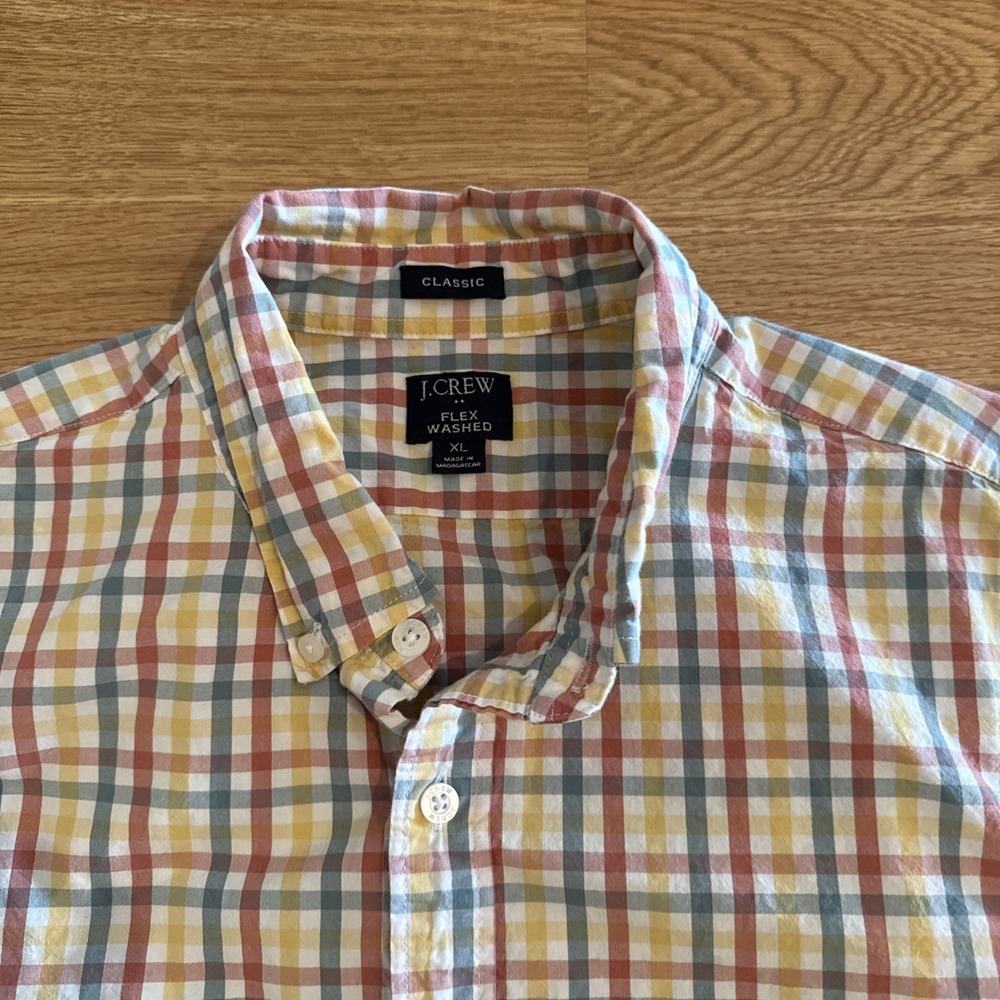 J Crew Shirt Mens XL Multicolor Plaid Flex Washed Classic Fit Long Sleeve Preppy